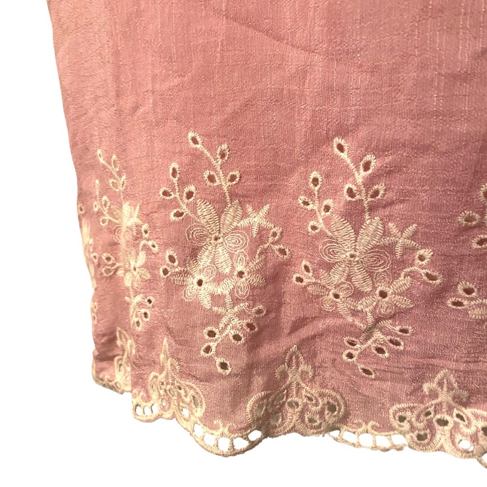 Forgotten Grace Blouse Small Pink Embroidered Cotton Tunic Short Sleeve - Picture 5 of 7